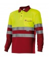 Polo de manga larga, bicolor rojo/amarillo alta visibilidad y con bolsillo