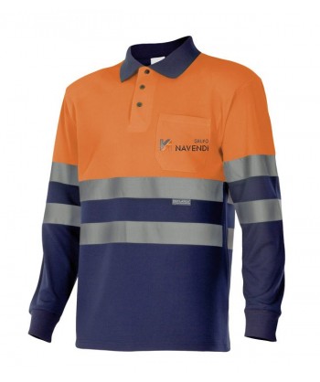 Polo de manga larga, bicolor marino/naranja alta visibilidad y con bolsillo