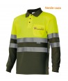Polo de manga larga, bicolor verde caza/amarillo alta visibilidad y con bolsillo