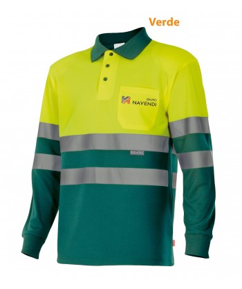 Polo de manga larga, bicolor verde/amarillo alta visibilidad y con bolsillo