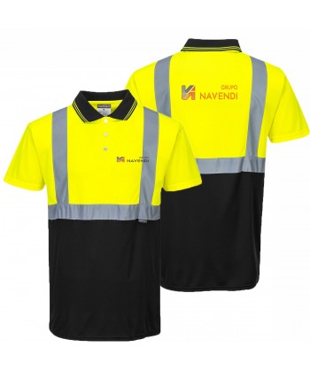 Polo transpirable de manga corta bicolor negro/amarillo alta visibilidad. Portwest S479