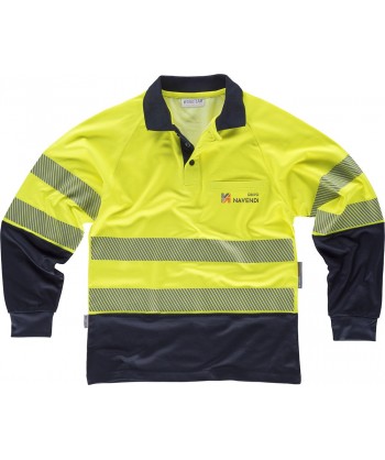 Polo bicapa de alta visibilidad de manga larga con cintas segmentadas color amarillo flúor y marino