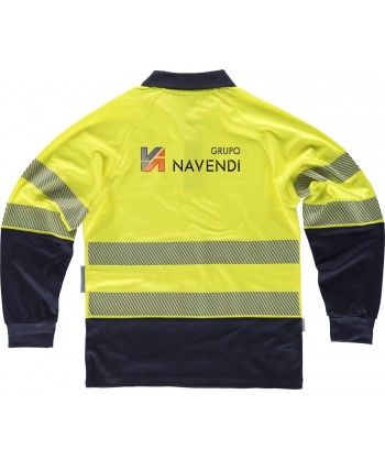 Polo bicapa de alta visibilidad de manga larga con cintas segmentadas color amarillo flúor y marino