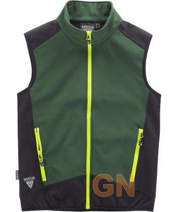 Chaleco deportivo bicolor en tejido softshell verde/negro