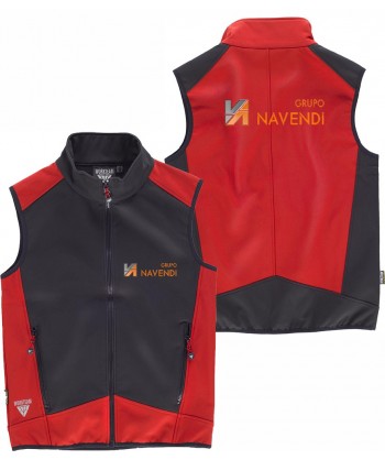 Chaleco deportivo bicolor en tejido softshell negro/rojo