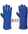 Guantes largos de serraje azul para soldadura MIG