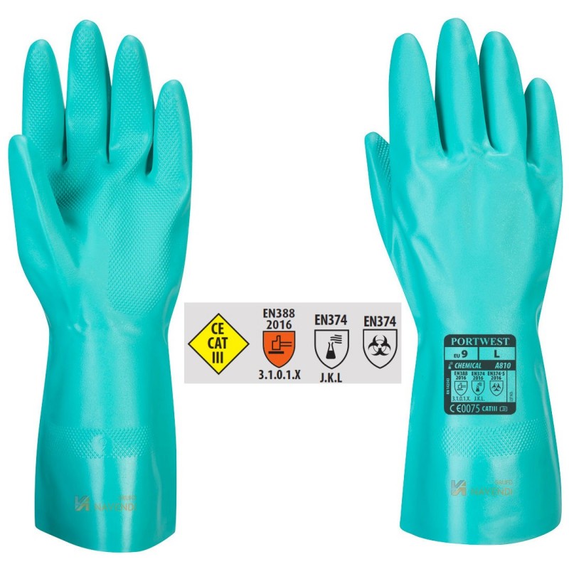 Guantes de nitrilo color verde para productos químicos -32 cm-