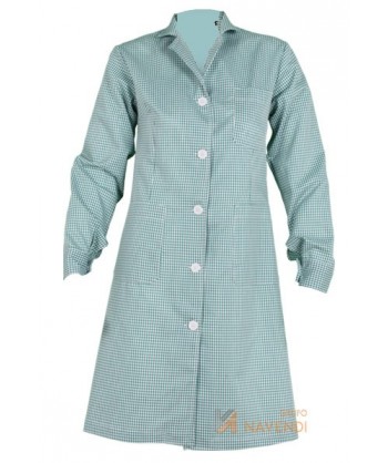 Bata de manga larga vichy cuadros pequeños verde