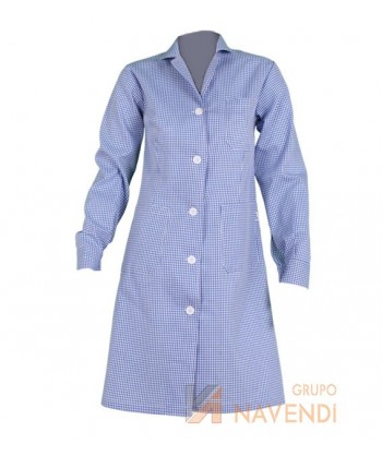 Bata de manga larga vichy cuadros pequeños color azulina