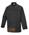 Chaqueta de cocina color negro, de manga larga con cierre de corchetes