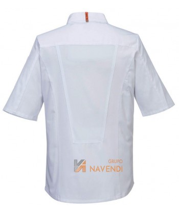 Chaqueta unisex de cocina de manga corta con espalda transpirable y corchetes