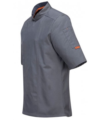 Chaqueta unisex de cocina de manga corta con espalda transpirable y corchetes