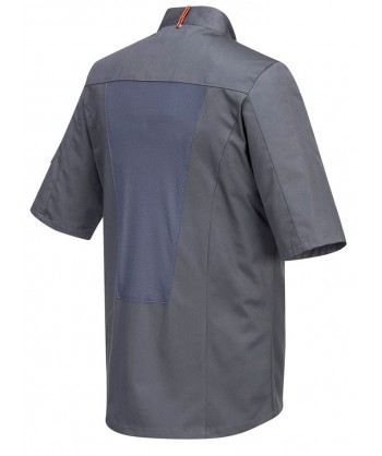 Chaqueta unisex de cocina de manga corta con espalda transpirable y corchetes