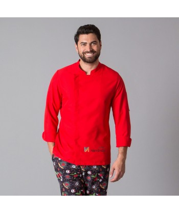 Chaqueta de cocinero con la espalda transpirable y manga tres cuartos color rojo