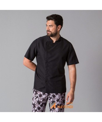 Chaqueta de cocinero de microfibra de manga corta y con la espalda transpirable  color blanco negro