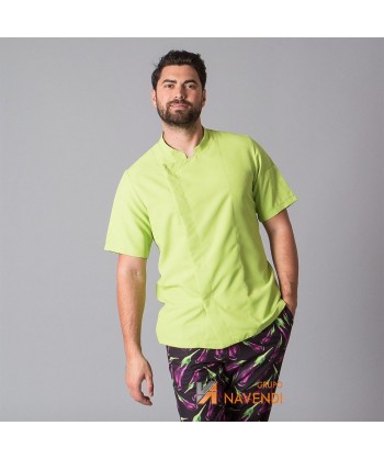 Chaqueta de cocinero de microfibra de manga corta y con la espalda transpirable  color blanco pistacho
