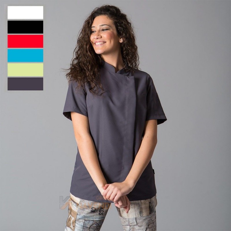 Chaqueta de cocinera de microfibra de manga corta y con la espalda transpirable  color gris marengo