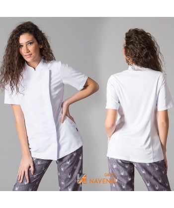 Chaqueta de cocinera de microfibra de manga corta y con la espalda transpirable  color blanco
