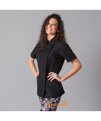 Chaqueta de cocinera de microfibra de manga corta y con la espalda transpirable  color negro