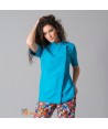 Chaqueta de cocinera de microfibra de manga corta y con la espalda transpirable  color azul turquesa
