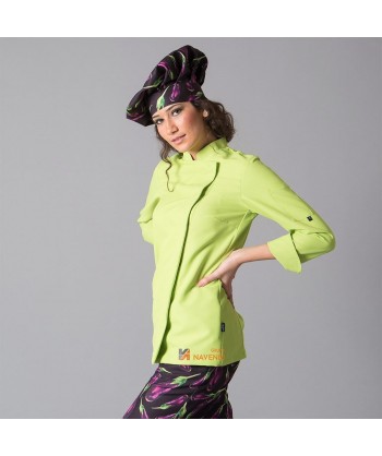 Chaqueta de cocinera de microfibra de manga tres cuartos y con la espalda transpirable  color pistacho