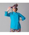 Chaqueta de cocinera de microfibra de manga tres cuartos y con la espalda transpirable  color turquesa
