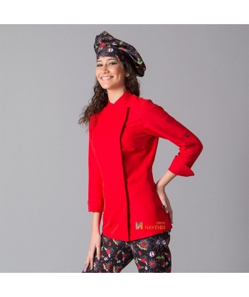Chaqueta de cocinera de microfibra de manga tres cuartos y con la espalda transpirable  color rojo