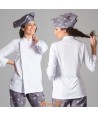 Chaqueta de cocinera de microfibra de manga tres cuartos y con la espalda transpirable  color blanco
