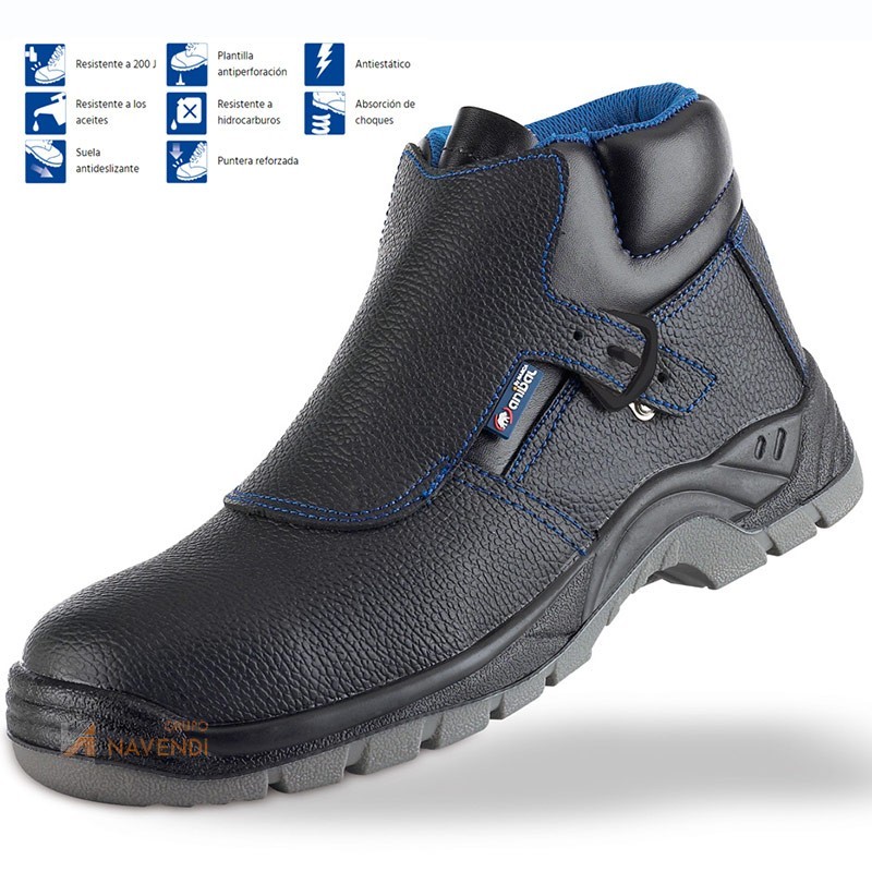 Bota de seguridad especial soldadura con hebilla de fácil desprendimiento.