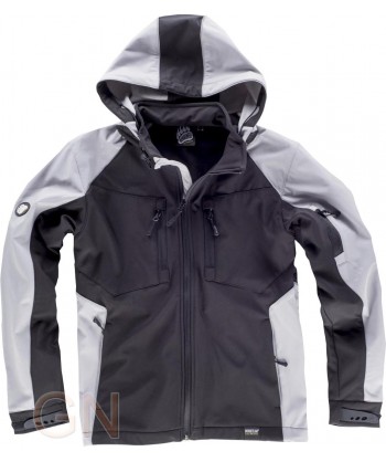 Chaqueta con tejido Softshell con capucha negra/gris