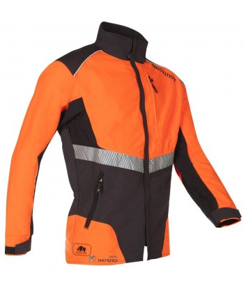 Chaqueta naranja de alta visibilidad con refuerzos y cintas reflectantes segmentadas