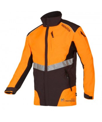 Chaqueta naranja de alta visibilidad con refuerzos y cintas reflectantes segmentadas