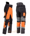 Pantalón naranja de alta visibilidad con refuerzos y cintas reflectantes segmentadas