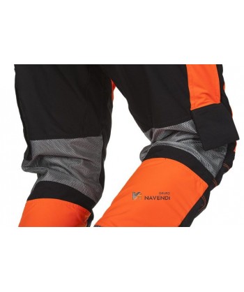 Pantalón naranja de alta visibilidad con refuerzos y cintas reflectantes segmentadas