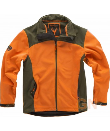Cazadora softshell especial caza naranja A.V./verde caza