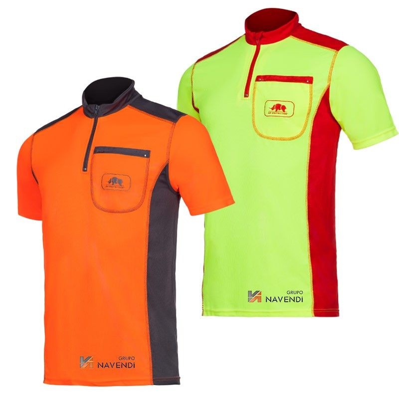 Camiseta de manga corta de media cremallera con bolsillo para podadores y motoserristas