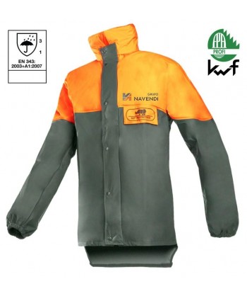 Cubrepantalón técnico de poliuretano para la lluvia con chubasquero a juego para motoserristas y podadores