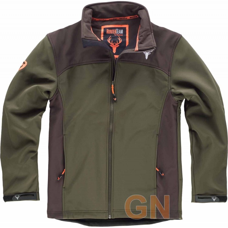 Cazadora softshell sin capucha, especial caza verde caza/marrón