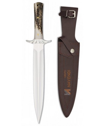 Cuchillo táctico para caza con virola de acero y mango de Asta de ciervo