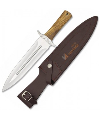 Cuchillo táctico para caza con virola de acero y mango de madera de olivo