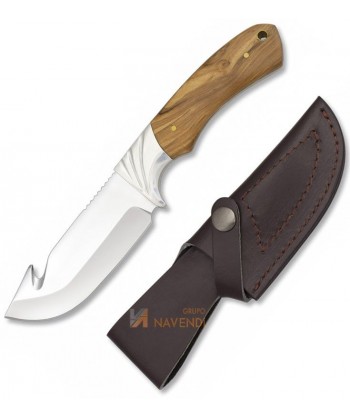 Cuchillo táctico para caza con virola de acero y Skinner con mango de madera de olivo