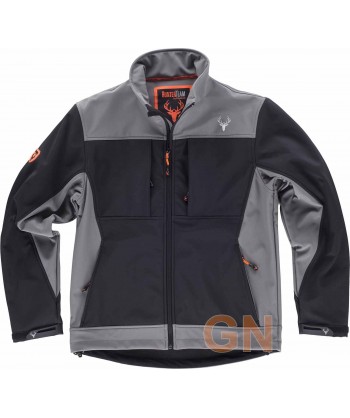 Cazadora softshell bicolor sin capucha, especial caza negra/gris