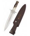 Cuchillo táctico para caza con virola de acero y hoja de 23,5 cm y puño de asta de ciervo