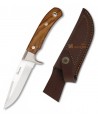 Cuchillo táctico para caza con virola de acero y hoja de 11 cm con mango de madera de olivo