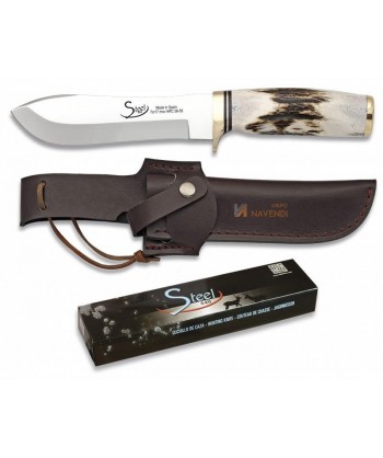 Cuchillo táctico para caza con virola de alpaca y hoja de 14 cm con mango de asta de ciervo