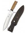Cuchillo táctico para caza con virola de acero y hoja de 23,5 cm y puño de madera de olivo