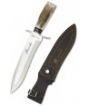 Cuchillo táctico para caza con virola de acero y hoja de 23,5 cm y puño de asta de ciervo