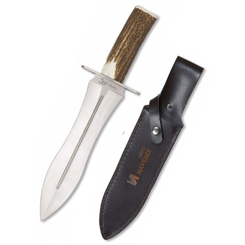 Cuchillo deportivo de caza con hoja de 22 cm y mango de asta de ciervo
