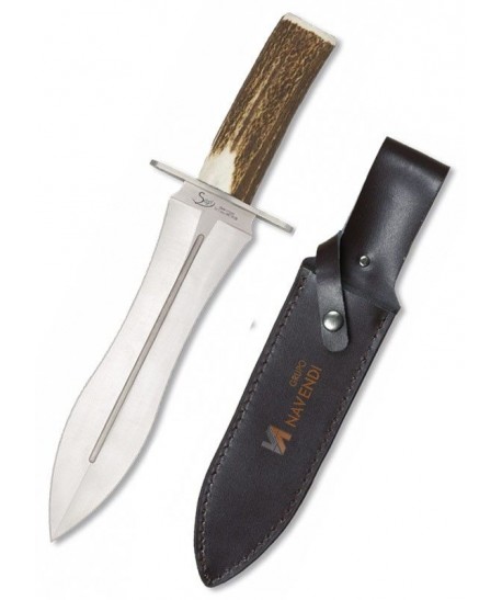 Cuchillo deportivo de caza con hoja de 22 cm y mango de asta de ciervo