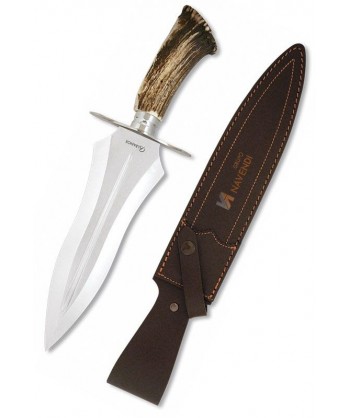 Cuchillo rematador de caza con hoja de 25,5 cm y mango de asta de ciervo